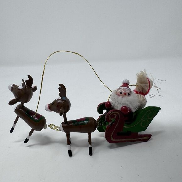 Vintage Kurt S. Adler Santa, Sleigh & Reindeer Christmas Holiday Ornament 1977 - Picture 1 of 6